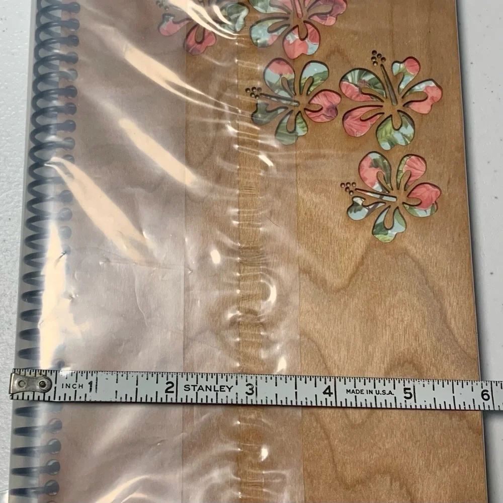 Hibiscus Floral Wooden Cover Spiral Sketchbook Unlined Notebook Journal, [NEW]